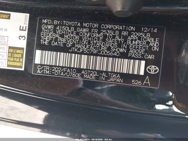 2015 Scion Tc მანქანა იყიდება აუქციონზე, vin: JTKJF5C79FJ005640, აუქციონის ნომერი: 46134574