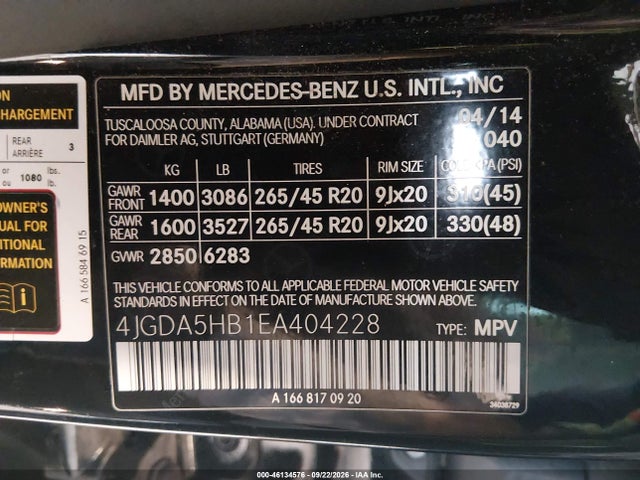 4JGDA5HB1EA404228 Mercedes-Benz Ml 350 4matic