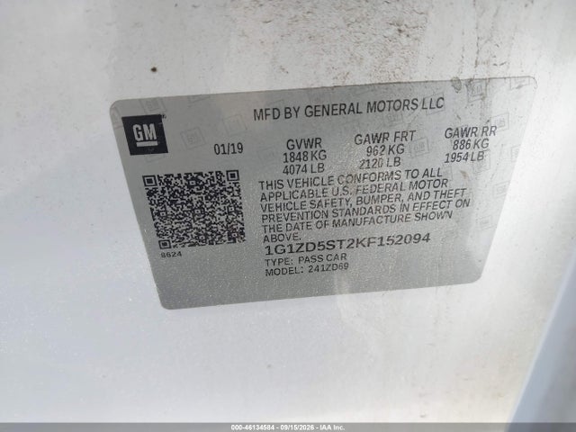 Aukcja sprzedaży 2019 Chevrolet Malibu Lt, vin: 1G1ZD5ST2KF152094, numer aukcji: 46134584