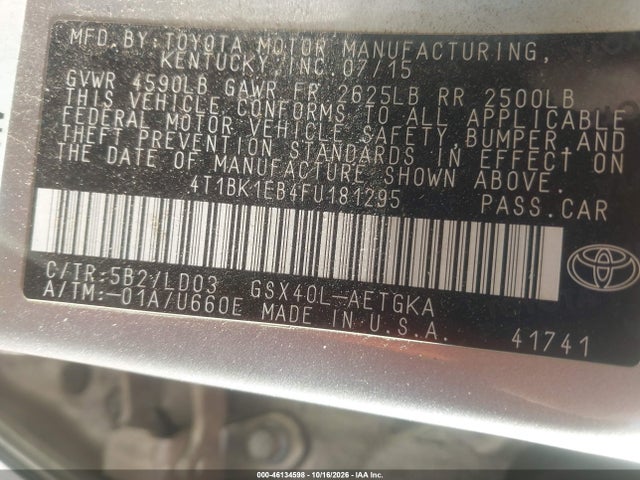 Aukcja sprzedaży 2015 Toyota Avalon Xle, vin: 4T1BK1EB4FU181295, numer aukcji: 46134598