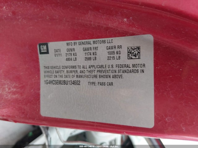 Продаж на аукціоні авто 2011 Buick Lucerne Cxl, vin: 1G4HC5EM2BU134602, номер лоту: 46134618
