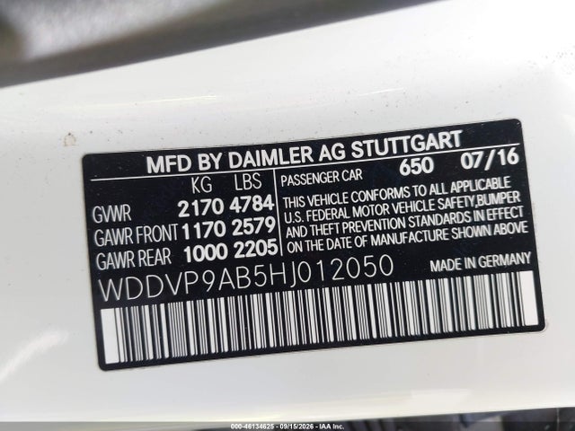 Aukcja sprzedaży 2017 Mercedes-benz B 250e, vin: WDDVP9AB5HJ012050, numer aukcji: 46134625