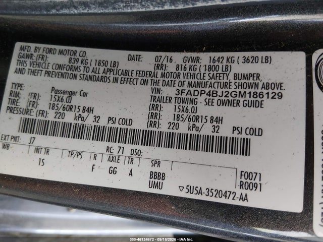 Ford FIESTA SE 2016 3FADP4BJ2GM186129 Image 9