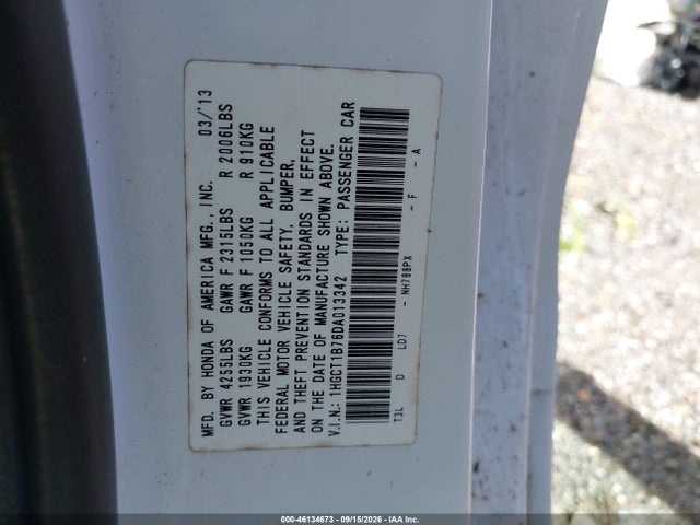 46134673 :رقم المزاد ، 1HGCT1B76DA013342 vin ، 2013 Honda Accord Ex مزاد بيع