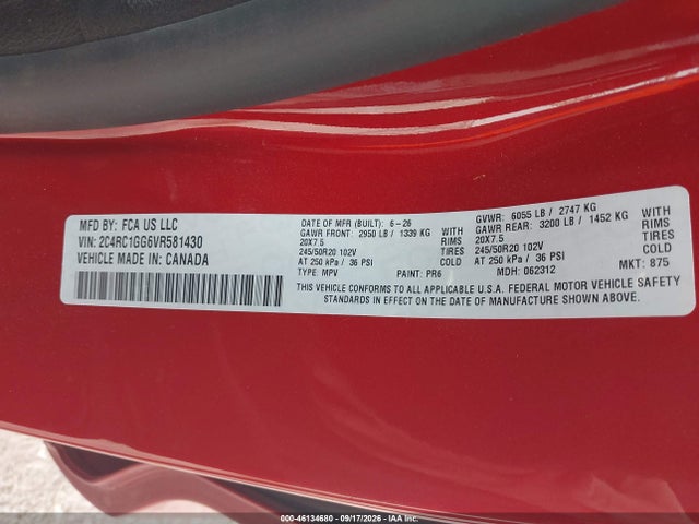 Aukcja sprzedaży 2027 Chrysler Pacifica, vin: 2C4RC1GG6VR581430, numer aukcji: 46134680