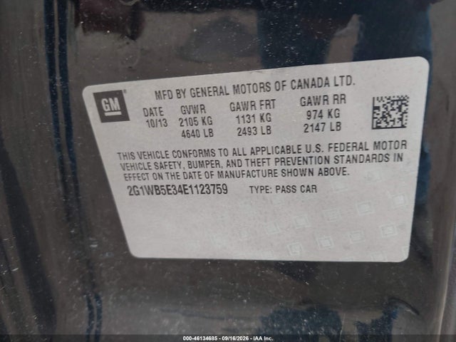 Aukcja sprzedaży 2014 Chevrolet Impala Limited Lt, vin: 2G1WB5E34E1123759, numer aukcji: 46134685
