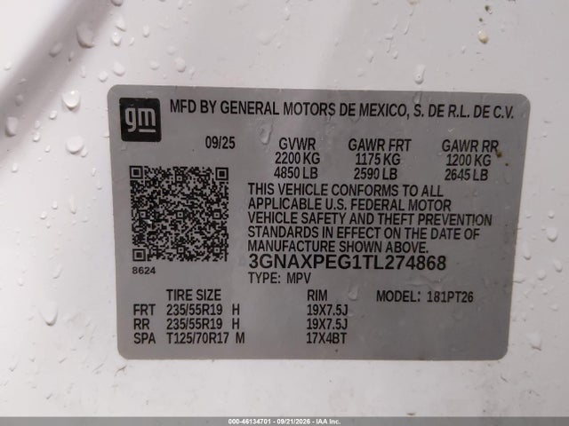 2026 Chevrolet Equinox Awd Lt მანქანა იყიდება აუქციონზე, vin: 3GNAXPEG1TL274868, აუქციონის ნომერი: 46134701