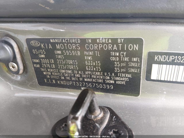 Продажа на аукционе авто 2005 Kia Sedona Ex/lx, vin: KNDUP132756750399, номер лота: 46134706