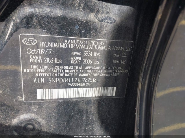 Aukcja sprzedaży 2018 Hyundai Elantra Sel, vin: 5NPD84LF2JH282518, numer aukcji: 46134715