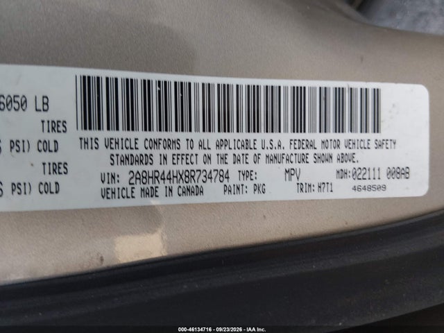 46134716 :رقم المزاد ، 2A8HR44HX8R734784 vin ، 2008 Chrysler Town & Country Lx مزاد بيع