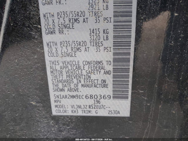 Aukcja sprzedaży 2014 Nissan Pathfinder Platinum, vin: 5N1AR2MM9EC680369, numer aukcji: 46134723