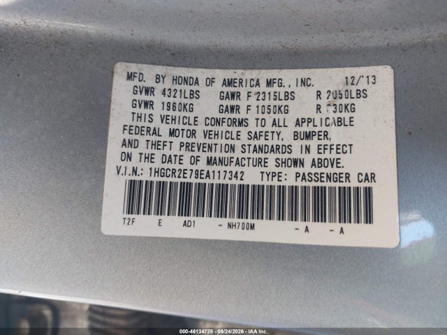 Honda ACCORD EX 2014 1HGCR2E79EA117342 Image 9
