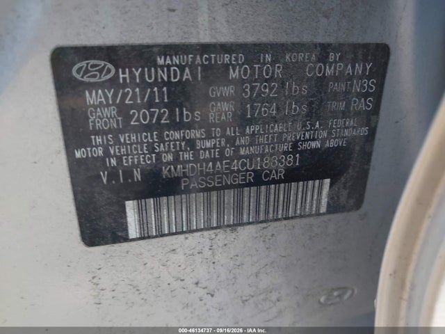 Продаж на аукціоні авто 2012 Hyundai Elantra Limited (ulsan Plant), vin: KMHDH4AE4CU188381, номер лоту: 46134737