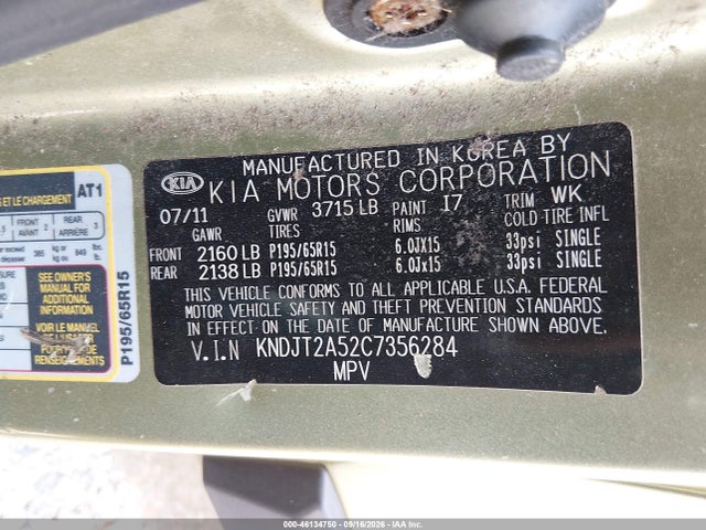 46134750 :رقم المزاد ، KNDJT2A52C7356284 vin ، 2012 Kia Soul مزاد بيع