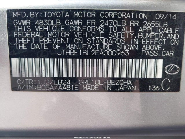 Lexus GS 350 2015 JTHBE1BL2FA000963 Image 9