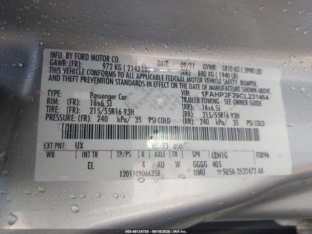46134785 :رقم المزاد ، 1FAHP3F29CL231464 vin ، 2012 Ford Focus Se مزاد بيع