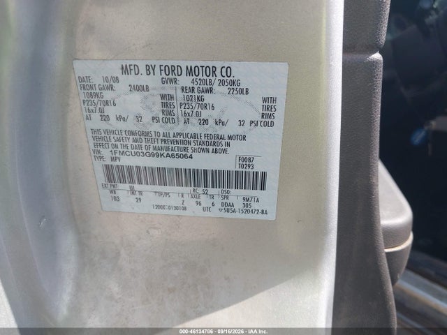 46134786 :رقم المزاد ، 1FMCU03G99KA65064 vin ، 2009 Ford Escape Xlt مزاد بيع