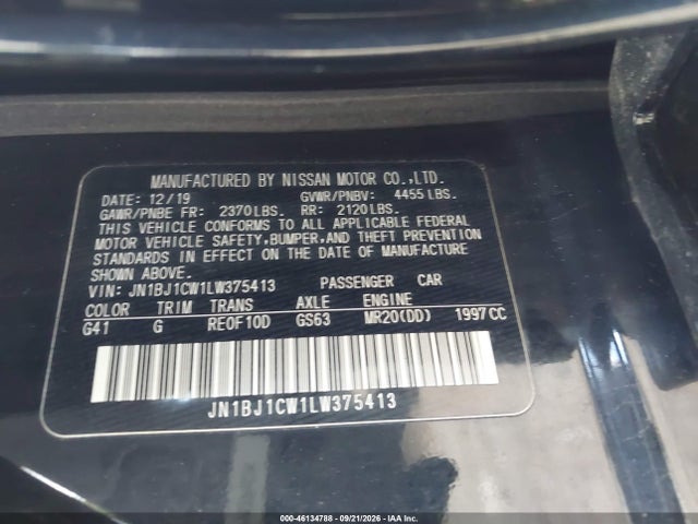 46134788 :رقم المزاد ، JN1BJ1CW1LW375413 vin ، 2020 Nissan Rogue Sport S Awd Xtronic Cvt مزاد بيع