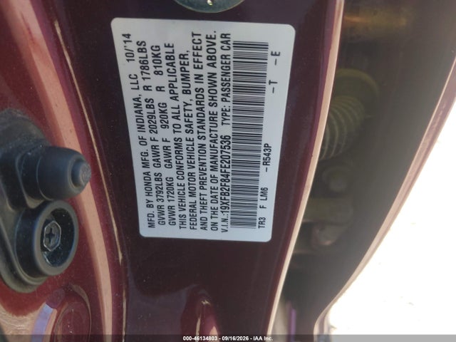 Продаж на аукціоні авто 2015 Honda Civic Ex, vin: 19XFB2F84FE207536, номер лоту: 46134803