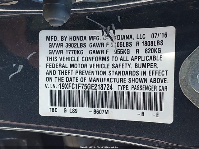 Honda Civic Ex-l 2016 19XFC1F75GE218724 Image 9
