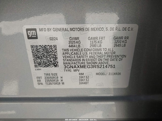 Продаж на аукціоні авто 2024 Chevrolet Equinox Fwd Rs, vin: 3GNAXMEG3RS214751, номер лоту: 46134830