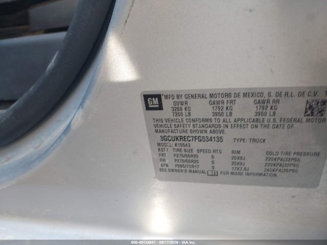 Продажа на аукционе авто 2015 Chevrolet Silverado 1500 1lt, vin: 3GCUKREC7FG534135, номер лота: 46134841