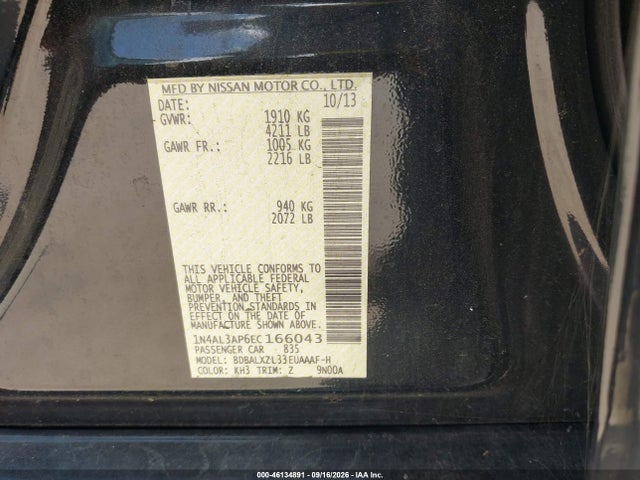 Nissan Altima 2.5 Sl 2014 1N4AL3AP6EC166043 Image 9