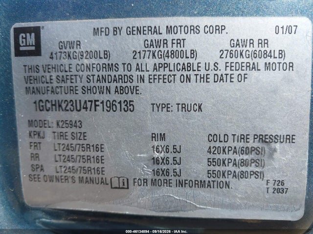 Aukcja sprzedaży 2007 Chevrolet Silverado 2500hd Classic Work Truck, vin: 1GCHK23U47F196135, numer aukcji: 46134894