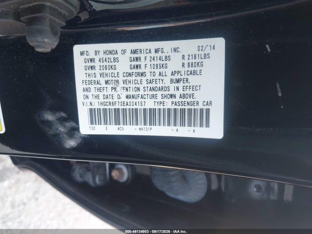 46134903 :رقم المزاد ، 1HGCR6F70EA004157 vin ، 2014 Honda Accord Hybrid Touring مزاد بيع