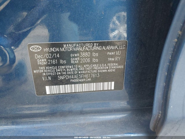 Hyundai ELANTRA SE 2015 5NPDH4AE5FH617613 Image 9