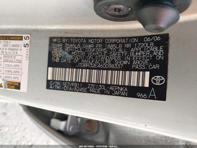 Aukcja sprzedaży 2006 Toyota Corolla Le, vin: JTDBR32E460098337, numer aukcji: 46134993