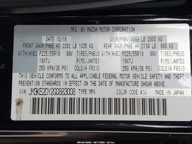 46135006 :رقم المزاد ، JM3KE2DY2G0883008 vin ، 2016 Mazda Cx-5 Grand Touring مزاد بيع
