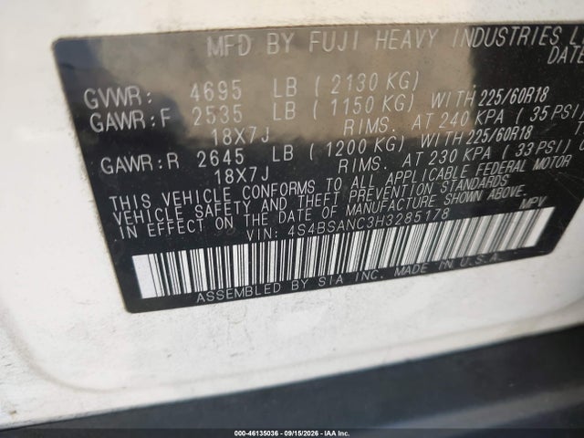 Subaru Outback 2.5i Limited 2017 4S4BSANC3H3285178 Image 9