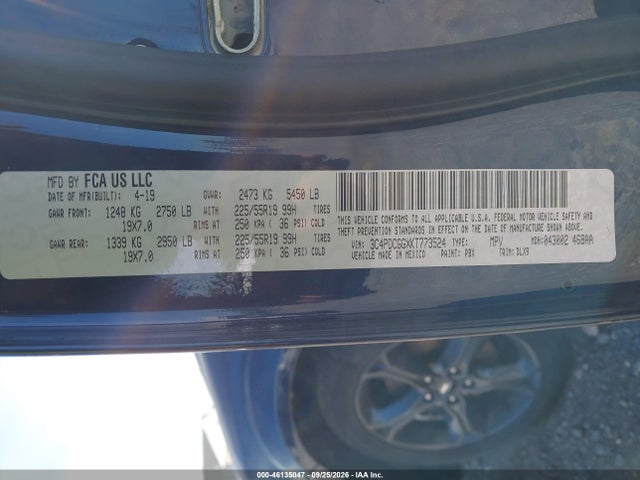 Продаж на аукціоні авто 2019 Dodge Journey Crossroad, vin: 3C4PDCGGXKT773524, номер лоту: 46135047