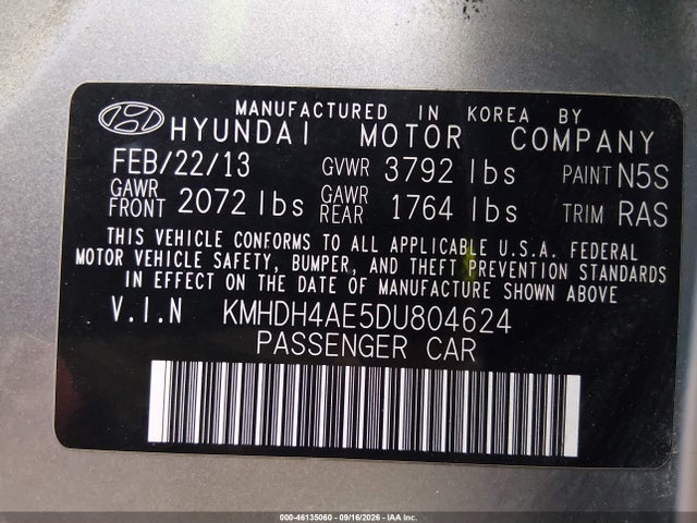 Продаж на аукціоні авто 2013 Hyundai Elantra Gls, vin: KMHDH4AE5DU804624, номер лоту: 46135060