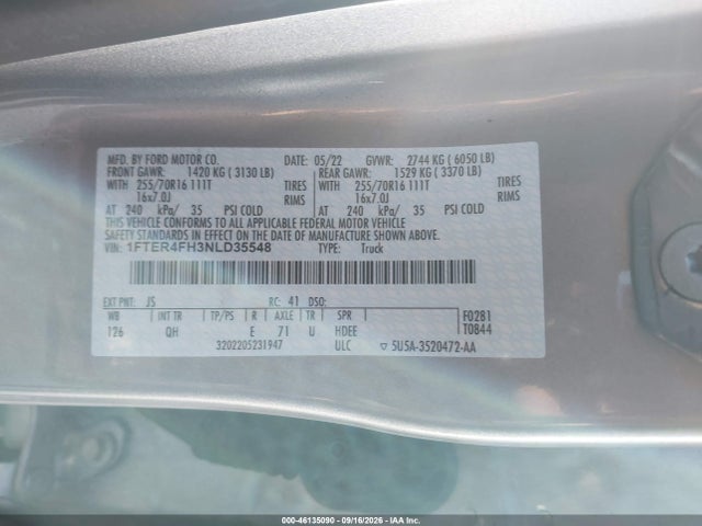 Ford RANGER XL 2022 1FTER4FH3NLD35548 Image 9