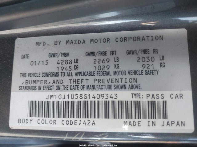 Продаж на аукціоні авто 2016 Mazda Mazda6 I Sport, vin: JM1GJ1U58G1409343, номер лоту: 46135103