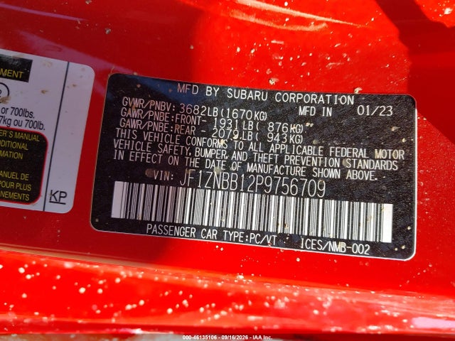 46135106 :رقم المزاد ، JF1ZNBB12P9756709 vin ، 2023 Toyota Gr86 مزاد بيع