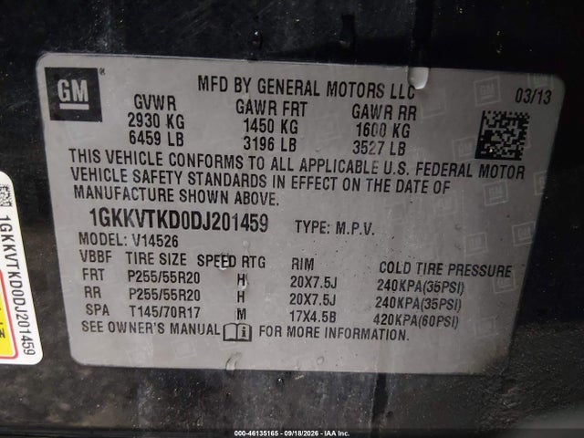 Продаж на аукціоні авто 2013 Gmc Acadia Denali, vin: 1GKKVTKD0DJ201459, номер лоту: 46135165