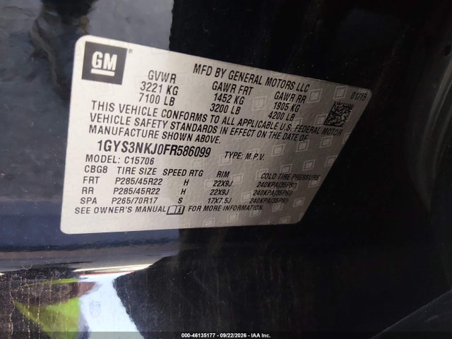 Продаж на аукціоні авто 2015 Cadillac Escalade Premium, vin: 1GYS3NKJ0FR586099, номер лоту: 46135177