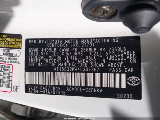 Продаж на аукціоні авто 2004 Toyota Camry Le, vin: 4T1BE32K44U307367, номер лоту: 46135190