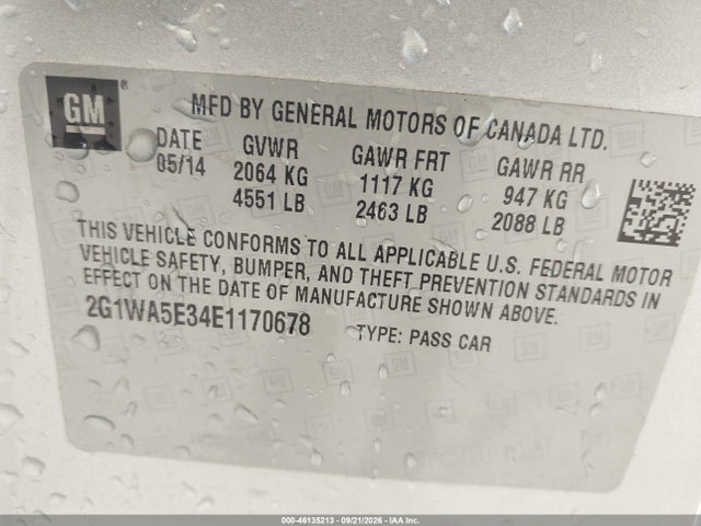 Продажа на аукционе авто 2014 Chevrolet Impala Limited Ls, vin: 2G1WA5E34E1170678, номер лота: 46135213
