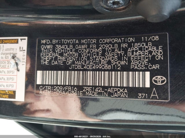 Продажа на аукционе авто 2009 Toyota Corolla Le, vin: JTDBL40E499088112, номер лота: 46135221