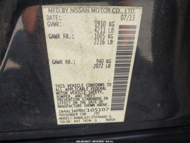 Nissan Altima 2.5 Sv 2014 1N4AL3AP9EC105107 Image 9