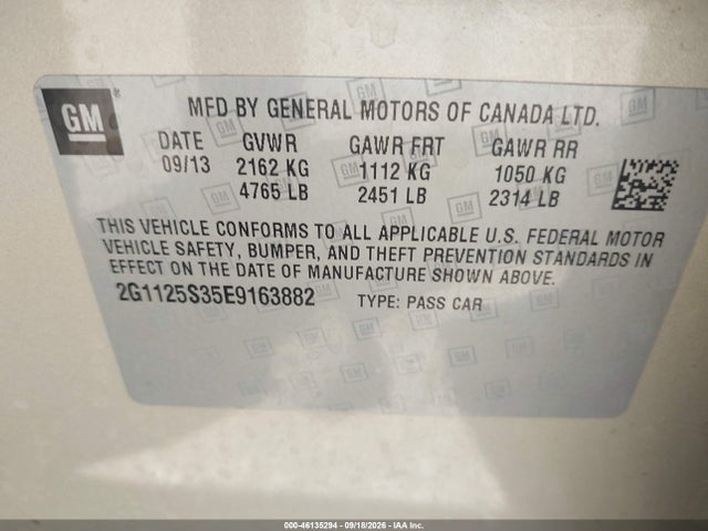 Auction sale of the 2014 Chevrolet Impala 2lt, vin: 2G1125S35E9163882, lot number: 46135294