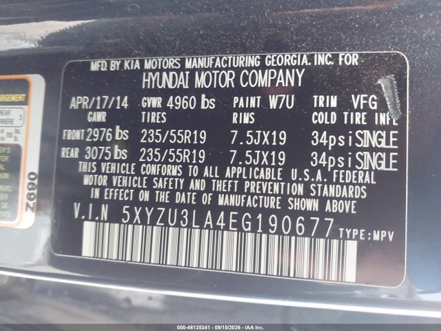 Продажа на аукционе авто 2014 Hyundai Santa Fe Sport 2.0l Turbo, vin: 5XYZU3LA4EG190677, номер лота: 46135341