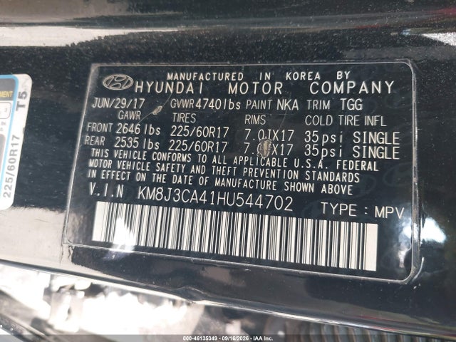 Aukcja sprzedaży 2017 Hyundai Tucson Se, vin: KM8J3CA41HU544702, numer aukcji: 46135349