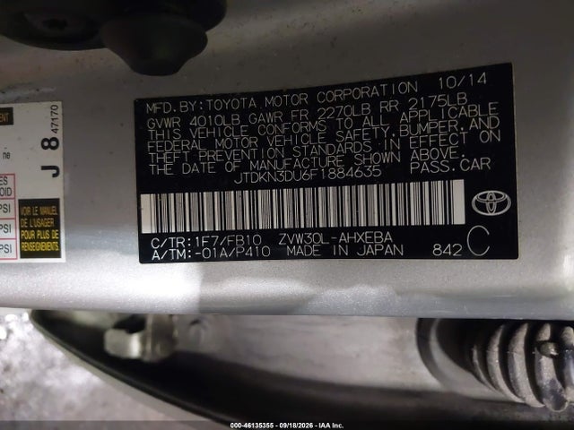 Продаж на аукціоні авто 2015 Toyota Prius Two, vin: JTDKN3DU6F1884635, номер лоту: 46135355