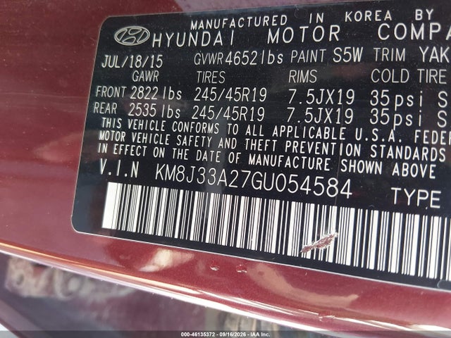 Продаж на аукціоні авто 2016 Hyundai Tucson Sport, vin: KM8J33A27GU054584, номер лоту: 46135372