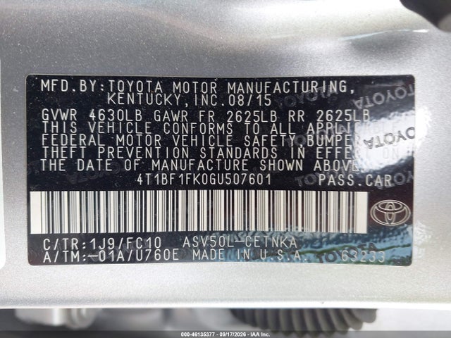 Aukcja sprzedaży 2016 Toyota Camry Le, vin: 4T1BF1FK0GU507601, numer aukcji: 46135377
